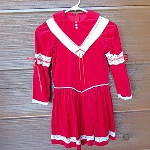 Hand made velvet satin and lace girls dress.